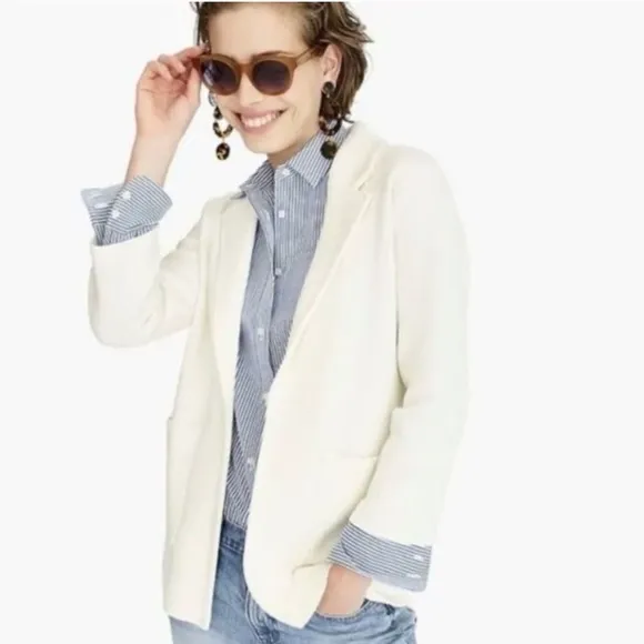 J. Crew ivory cotton merino wool blend open sweater blazer. Size XXS Style J0244