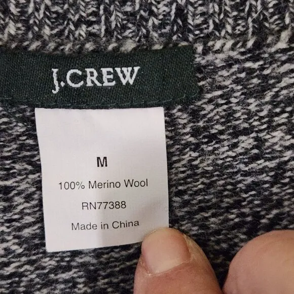 J. Crew Merino Wool Navy Marled Knit Button Detail Crewneck Sweater Size M