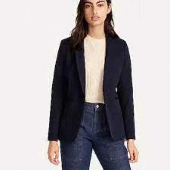 J. Crew Petite Bi Stretch Parke Navy Cotton Blend Single Button Blazer Size 0P