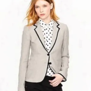 J Crew Schoolboy Blazer Womens 0 Tan Linen with Black Trim