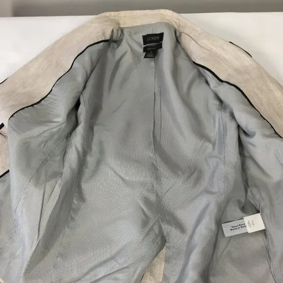 J Crew Schoolboy Blazer Womens 0 Tan Linen with Black Trim