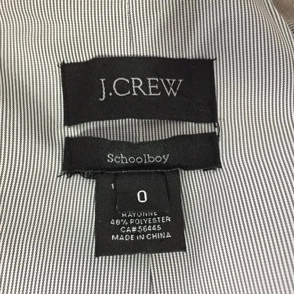 J Crew Schoolboy Blazer Womens 0 Tan Linen with Black Trim