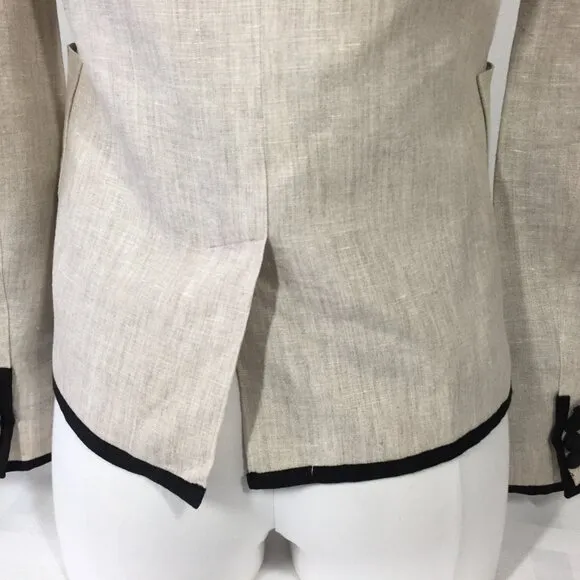 J Crew Schoolboy Blazer Womens 0 Tan Linen with Black Trim