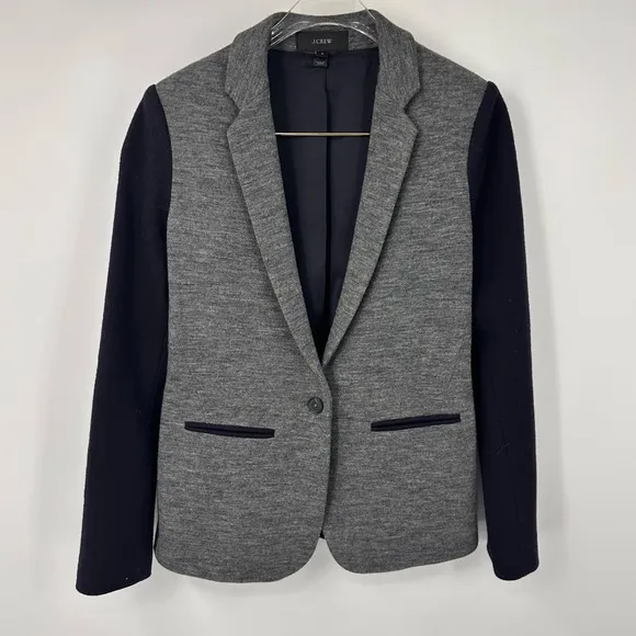 J Crew Schoolboy Contrast Blazer Navy Blue Black Womens 4 Wool Cotton