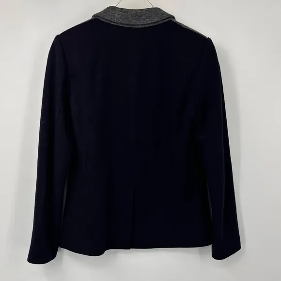 J Crew Schoolboy Contrast Blazer Navy Blue Black Womens 4 Wool Cotton