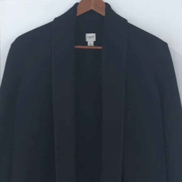 J Crew Shawl Collar Open Front Knit Sweater Blazer Black L