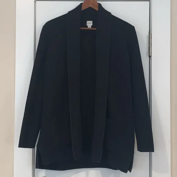 J Crew Shawl Collar Open Front Knit Sweater Blazer Black L