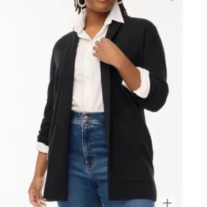 J Crew Shawl Collar Open Front Knit Sweater Blazer Black L