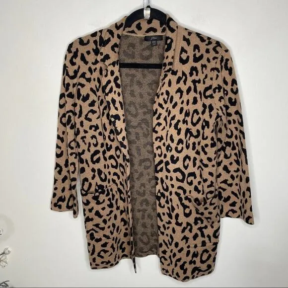 J. CREW Sophie Open Front Sweater Blazer Leopard {3C4}