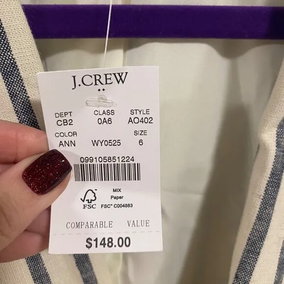 J.‎ Crew Striped Linen-Cotton Holland Blazer Size 6 NWT