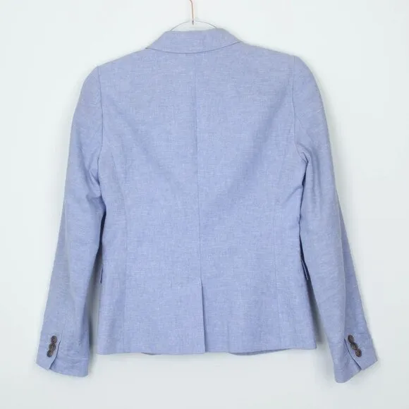 J. Crew Womens Schoolboy Linen Blend 2 Button Blazer Blue Academia Classic