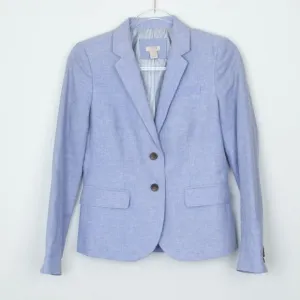 J. Crew Womens Schoolboy Linen Blend 2 Button Blazer Blue Academia Classic