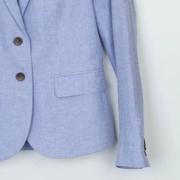 J. Crew Womens Schoolboy Linen Blend 2 Button Blazer Blue Academia Classic