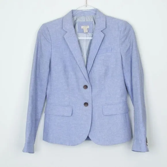 J. Crew Womens Schoolboy Linen Blend 2 Button Blazer Blue Academia Classic