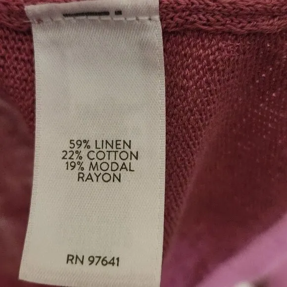 J. Jill Mauve Pink Linen Blend Open Front Cardigan Sweater Size L