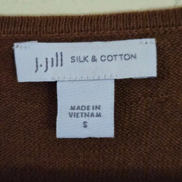 J. Jill Silk Cotton Blend Caramel Brown V Neck Classic Sweater Size S