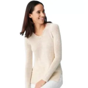 J. McLaughlin Callum Stripped Knit Sweater Womens Size Medium Ivory Tan Beachy