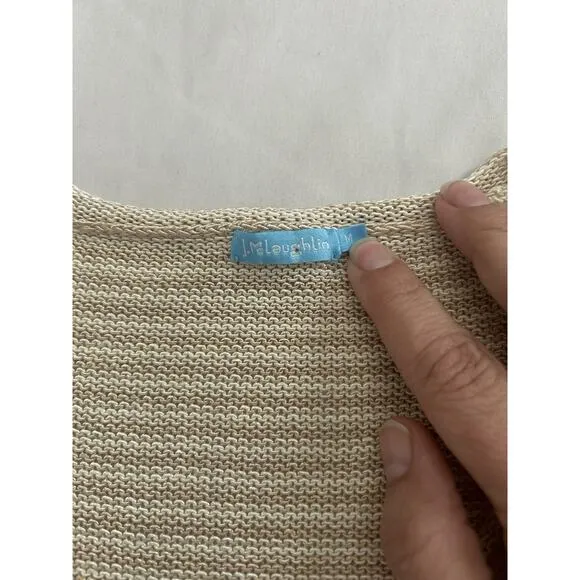J. McLaughlin Callum Stripped Knit Sweater Womens Size Medium Ivory Tan Beachy