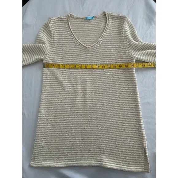 J. McLaughlin Callum Stripped Knit Sweater Womens Size Medium Ivory Tan Beachy