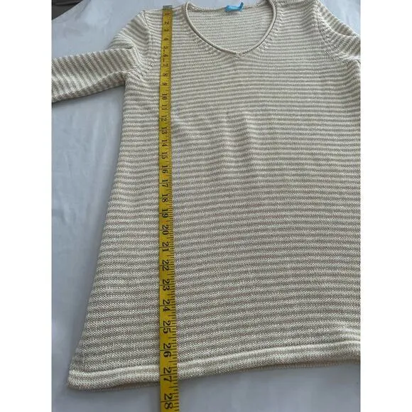 J. McLaughlin Callum Stripped Knit Sweater Womens Size Medium Ivory Tan Beachy