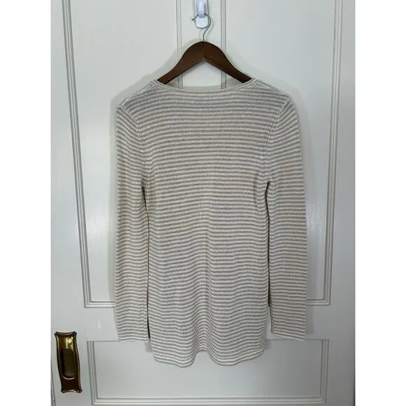 J. McLaughlin Callum Stripped Knit Sweater Womens Size Medium Ivory Tan Beachy