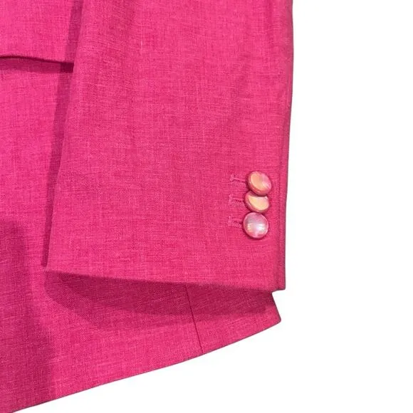 J Peterman Blazer Womens Size 8 Hot Pink 1 Button Linen Blend Career Classic