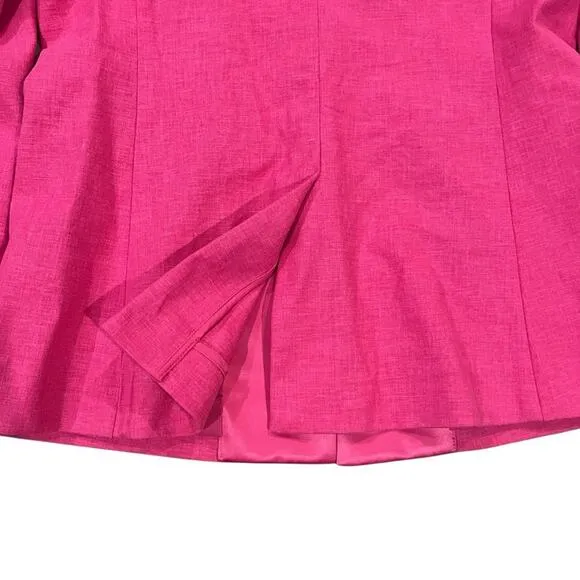 J Peterman Blazer Womens Size 8 Hot Pink 1 Button Linen Blend Career Classic