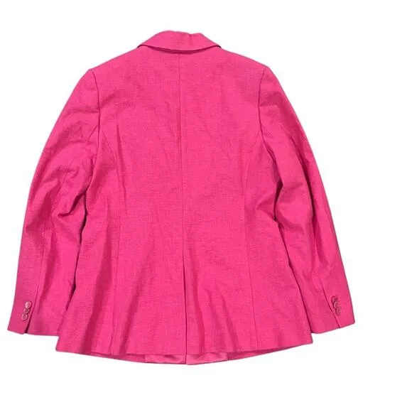 J Peterman Blazer Womens Size 8 Hot Pink 1 Button Linen Blend Career Classic