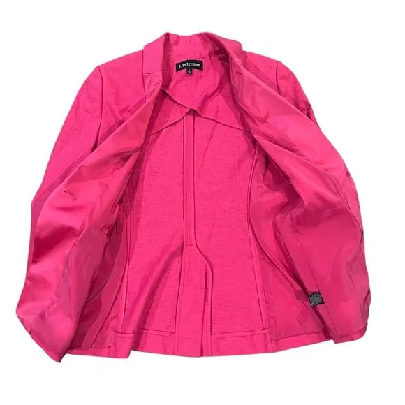 J Peterman Blazer Womens Size 8 Hot Pink 1 Button Linen Blend Career Classic