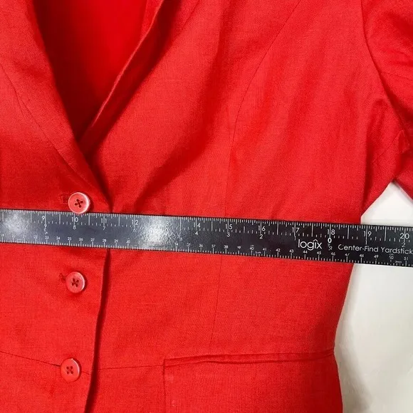 J Peterman Womens Size 12 Large Button Up Blazer Jacket Linen Red Lined Career