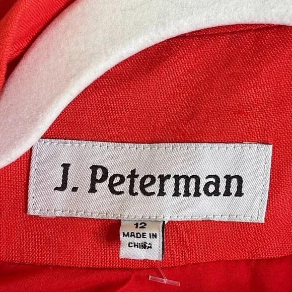 J Peterman Womens Size 12 Large Button Up Blazer Jacket Linen Red Lined Career
