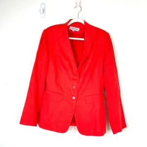 J Peterman Womens Size 12 Large Button Up Blazer Jacket Linen Red Lined Career