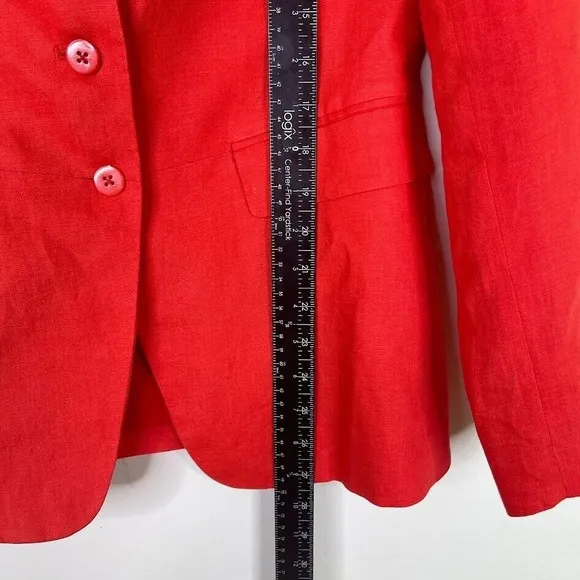 J Peterman Womens Size 12 Large Button Up Blazer Jacket Linen Red Lined Career