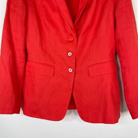 J Peterman Womens Size 12 Large Button Up Blazer Jacket Linen Red Lined Career