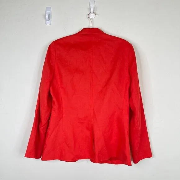 J Peterman Womens Size 12 Large Button Up Blazer Jacket Linen Red Lined Career
