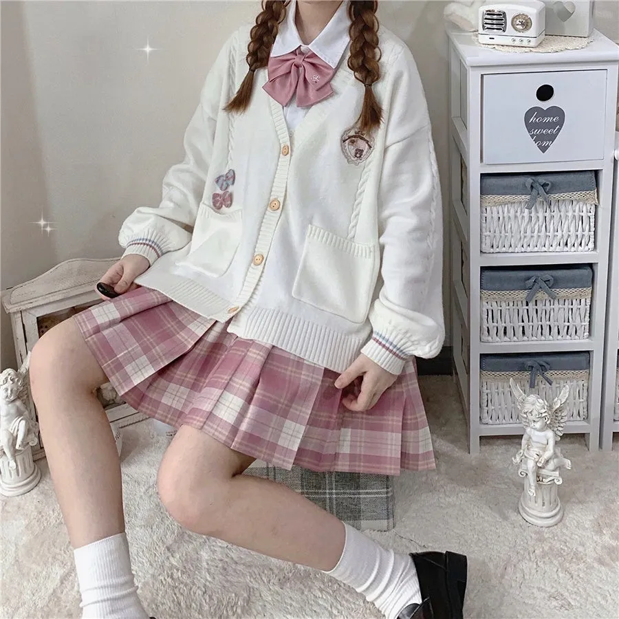 Japanese Style Valentine's Day Bear Printing Cardigan Sweater