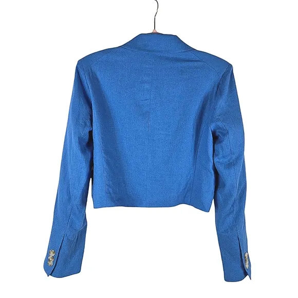 Jason Wu Cropped Braided Linen Blend  Blue Blazer