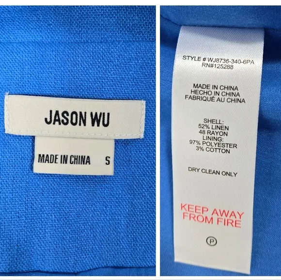 Jason Wu Cropped Braided Linen Blend  Blue Blazer