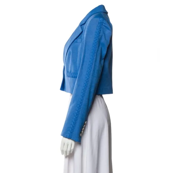 Jason Wu Cropped Braided Linen Blend  Blue Blazer