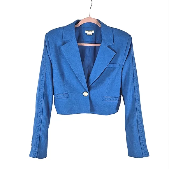Jason Wu Cropped Braided Linen Blend  Blue Blazer