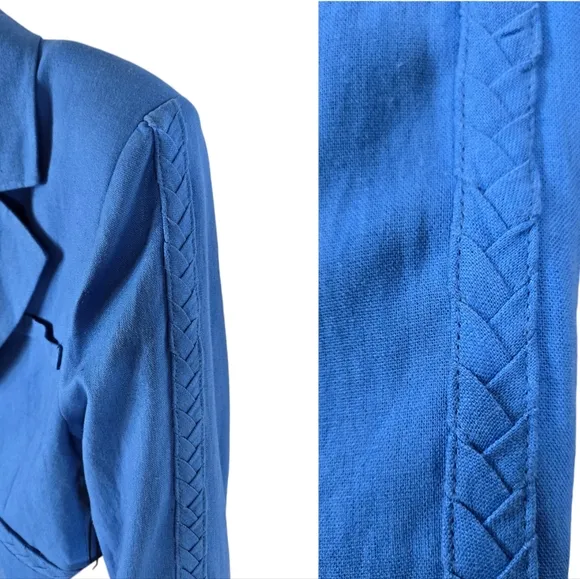 Jason Wu Cropped Braided Linen Blend  Blue Blazer