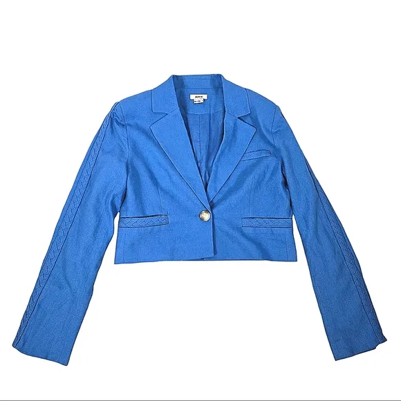 Jason Wu Cropped Braided Linen Blend  Blue Blazer