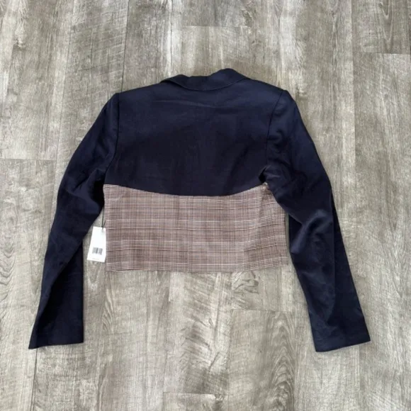Jason Wu Cropped Linen Plaid Blazer