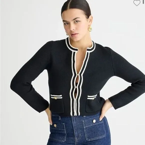 J. Crew Black Ivory Emilie Cotton Cardigan Sweater Jacket Size Small NWT