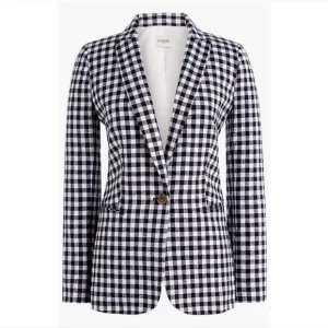J.Crew Factory Gingham linen-blend Holland blazer