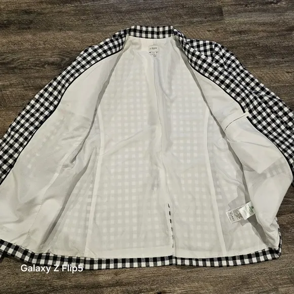 J.Crew Factory Gingham linen-blend Holland blazer