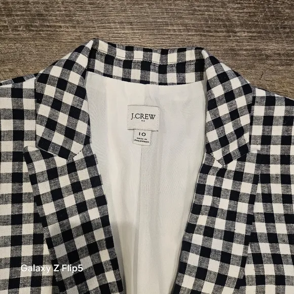 J.Crew Factory Gingham linen-blend Holland blazer
