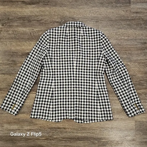 J.Crew Factory Gingham linen-blend Holland blazer