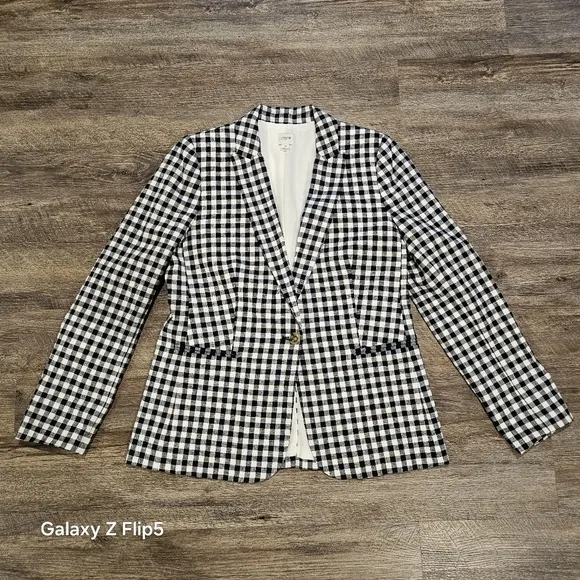J.Crew Factory Gingham linen-blend Holland blazer