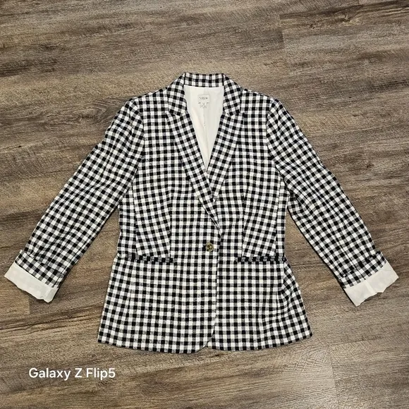 J.Crew Factory Gingham linen-blend Holland blazer